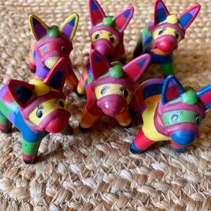 Donkey Figurine Pinata 3" Decorative Colorful Vinyl Set of Six